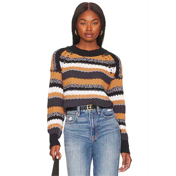 Free People Devon Striped Crop Knit Sweater - Picture 1 of 4